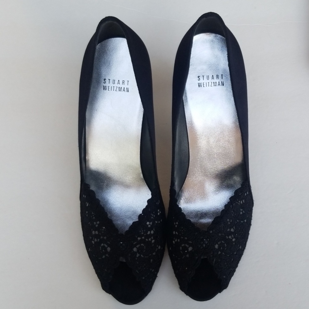 Stuart Weitzman Black Satin Pumps Size 10.5